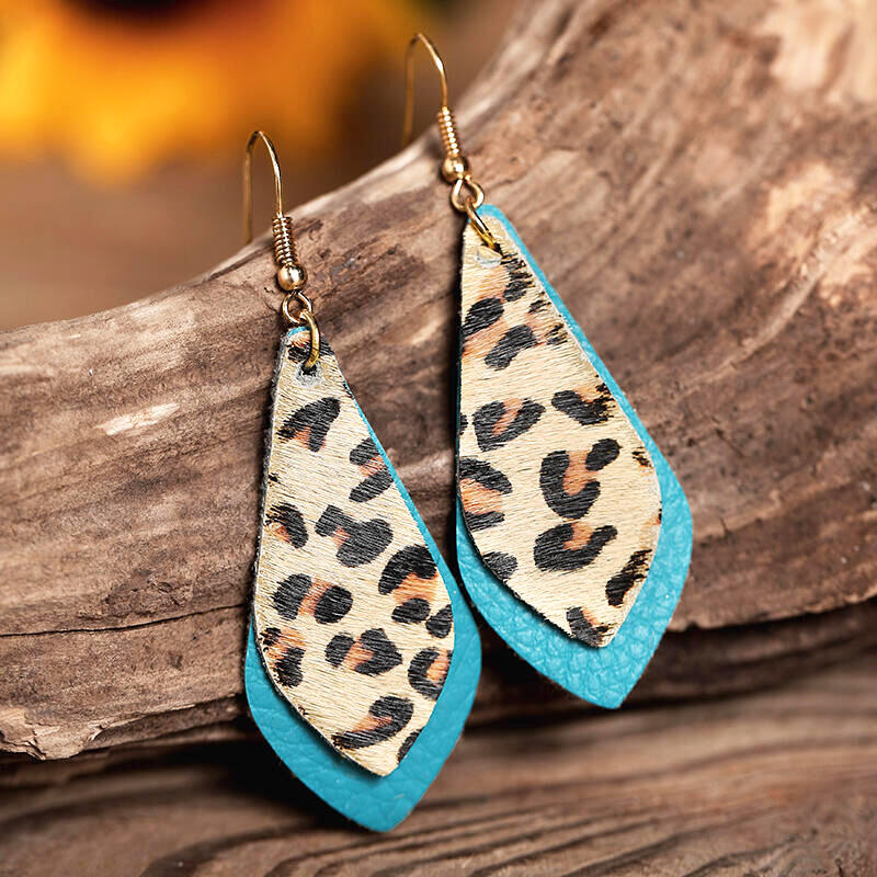 Leopard Printed Layed Leather Earrings