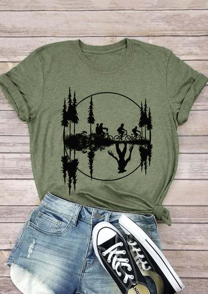 Upside Down Stranger Things Bicycle T-Shirt Tee - Army Green