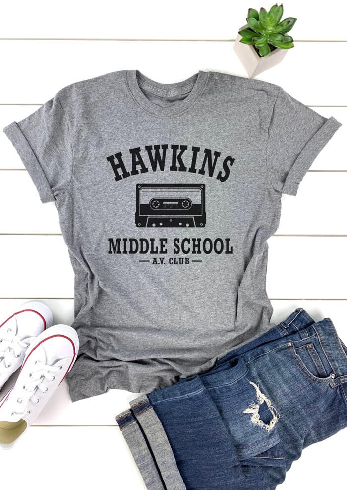 Stranger Things Hawkins Middle School T-Shirt Tee - Gray