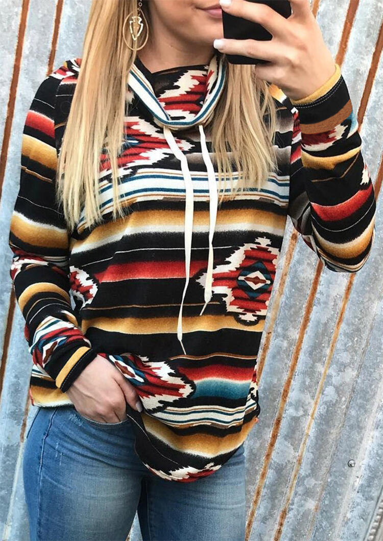 striped cowl neck sweatshirt