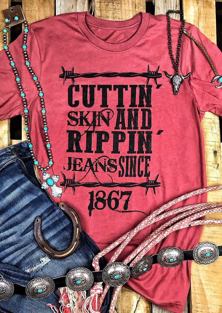 Cuttin' Skin And Rippin' T-Shirt Tee - Watermelon Red