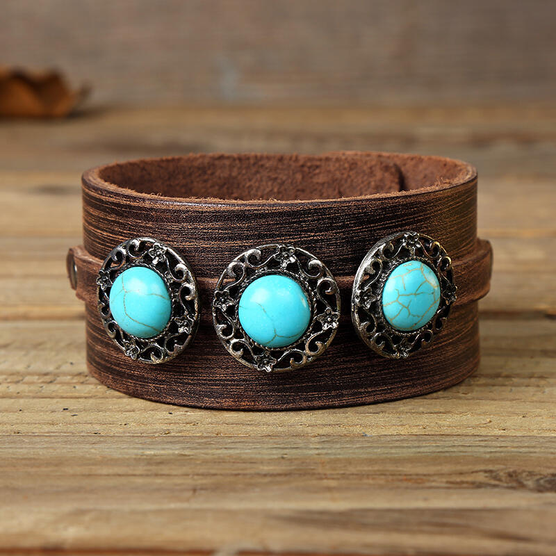 Vintage Turquoise Handmade Cowhide Bracelet