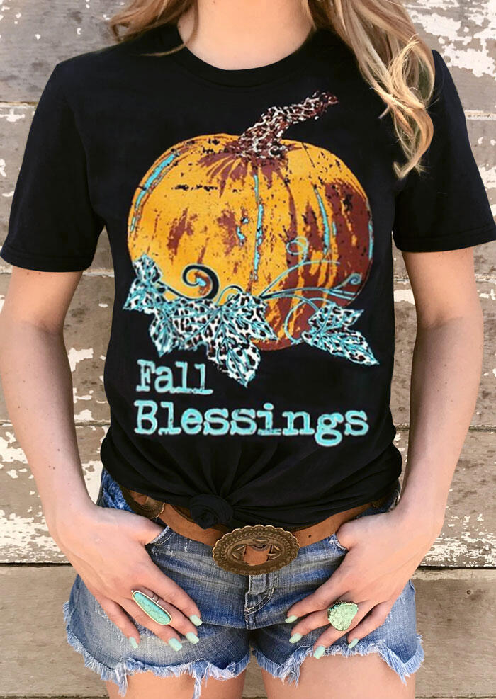 Fall Blessings Pumpkin T-Shirt Tee - Black