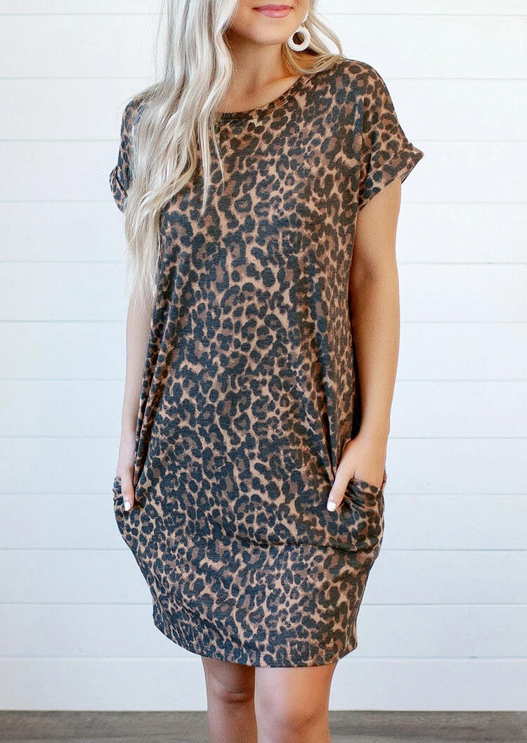 Leopard Print Open Back Pocket Mini Dress