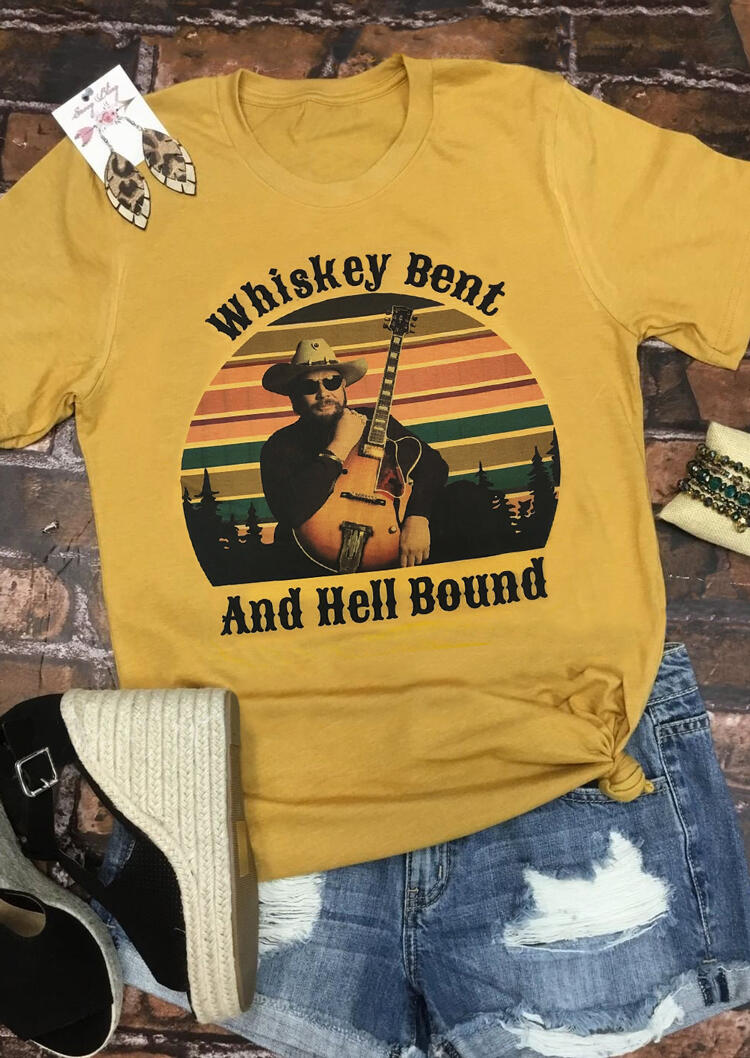 Whiskey Bent Printed T-Shirt Tee - Yellow