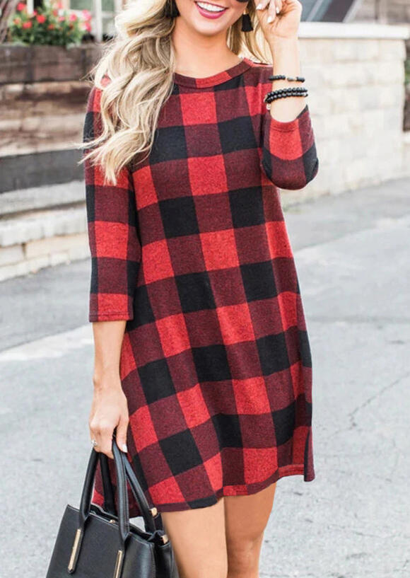 

Color Block Plaid Mini Dress, 454485