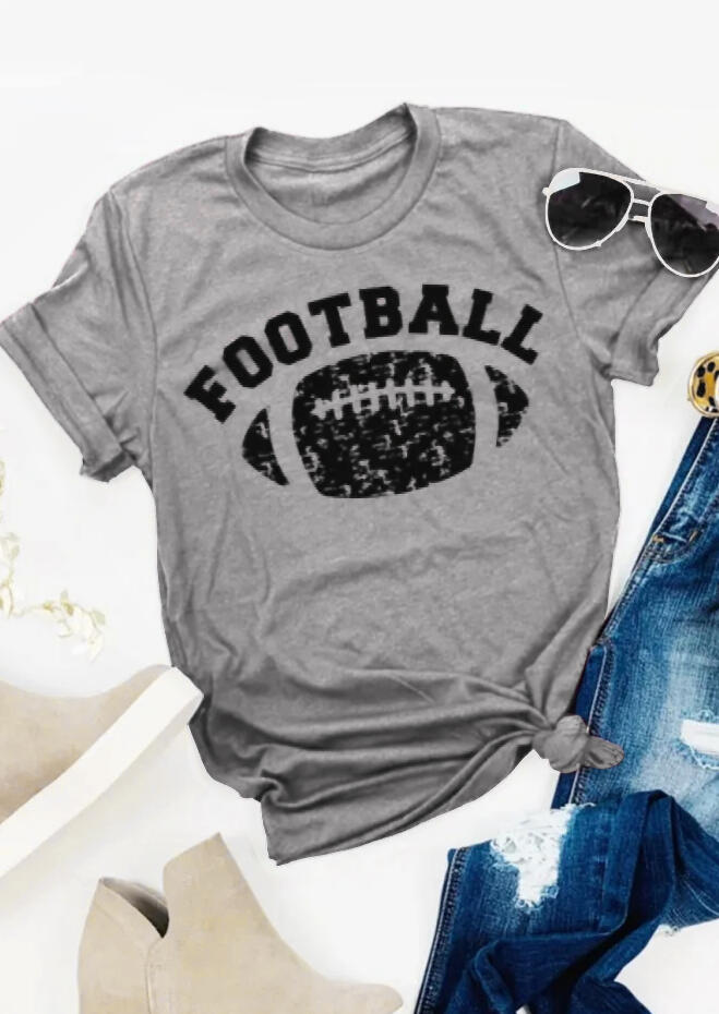 Football O-Neck T-Shirt Tee - Light Grey