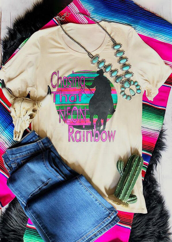 Chasing That Neon Rainbow T-Shirt Tee - Apricot