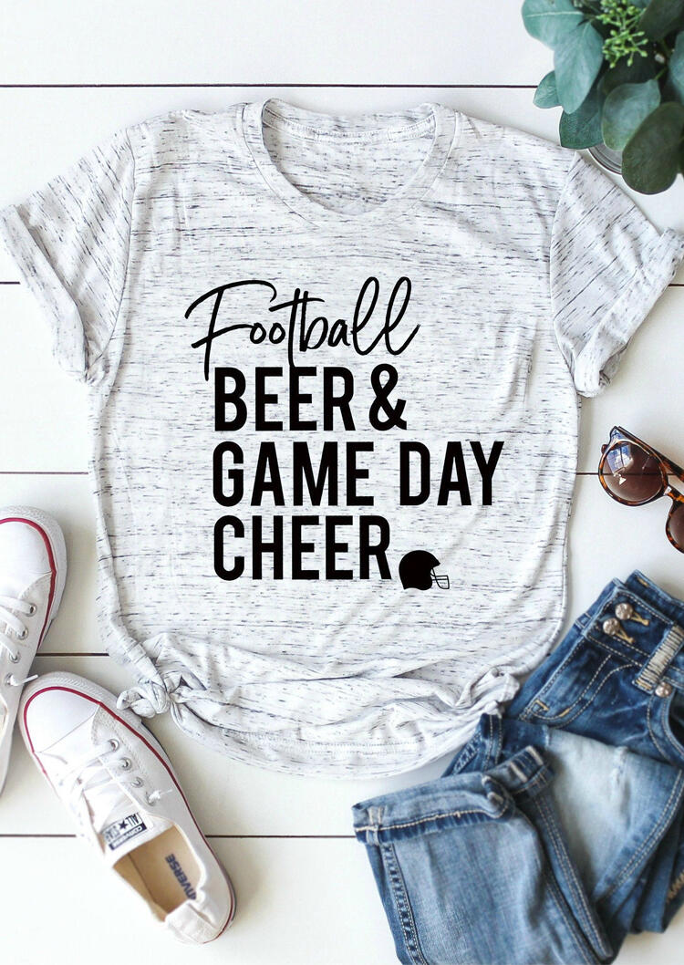 Football Beer & Game Day Cheer T-Shirt Tee - Light Grey