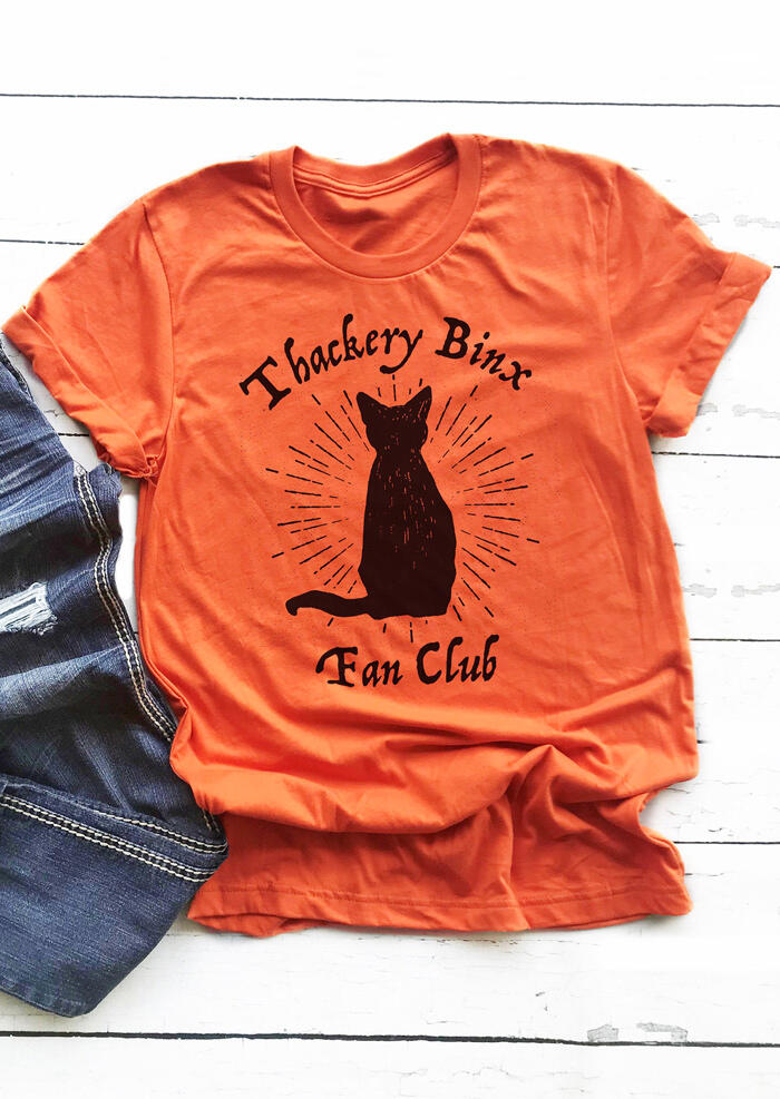 Halloween Thackery Binx Fan Club Cat O-Neck T-Shirt Tee - Orange