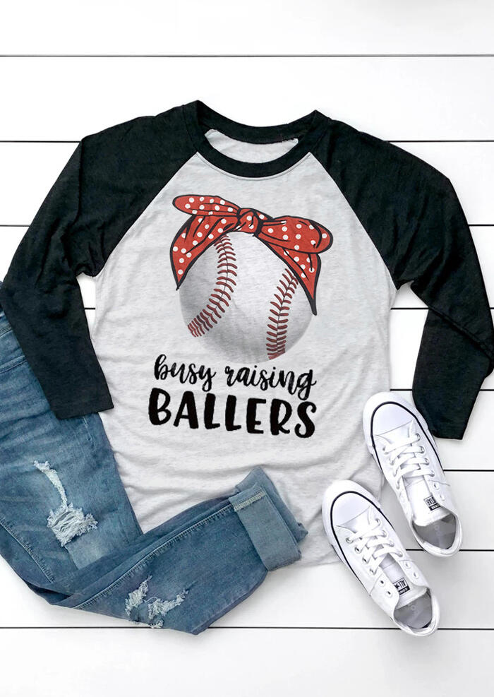 Busy Raising Ballers Long Sleeve T-Shirt Tee - Light Grey