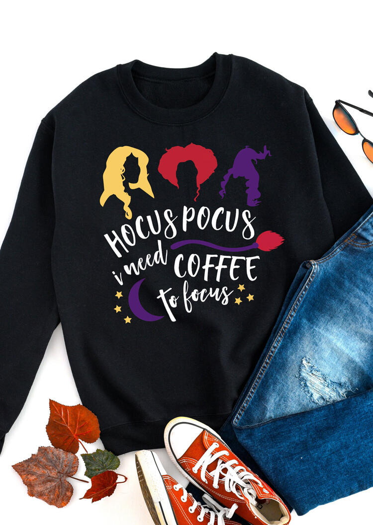 Halloween Hocus Pocus I Need Coffee To Focus Sweatshirt - Black