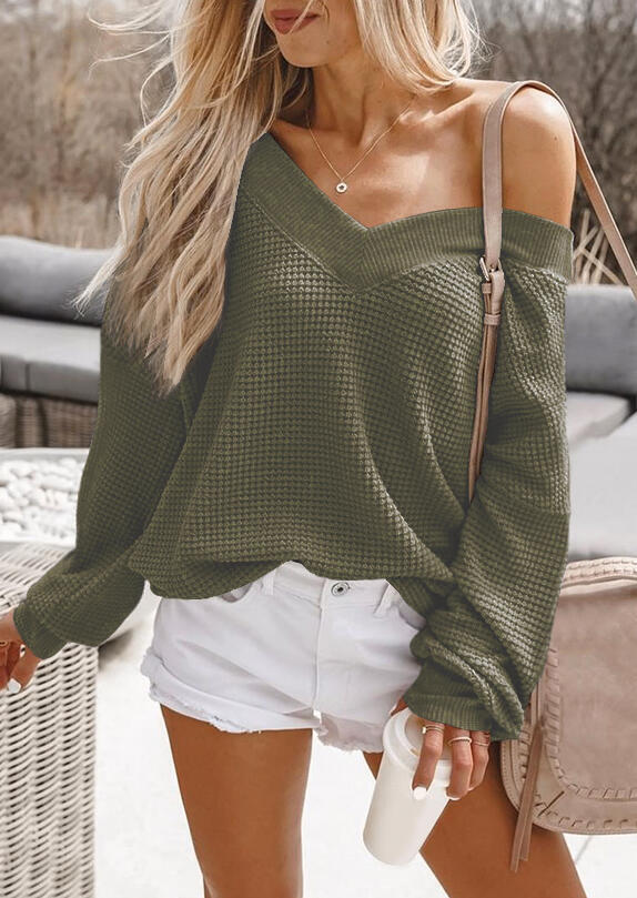 

Long Sleeve Sweater Without Necklace - Army Green, 454795