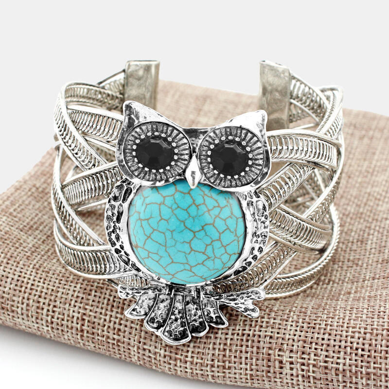 Owl Turquoise Stones And Beads Bracelet