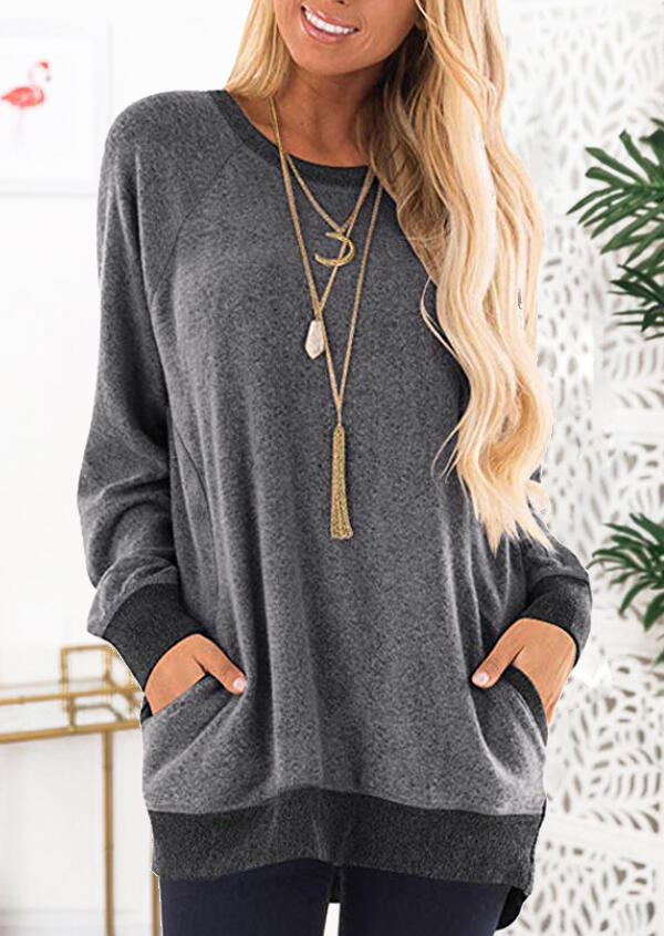Pocket Long Sleeve Sweatshirt without Necklace - Gray