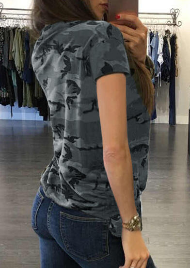 Lace Up Camouflage Printed Blouse