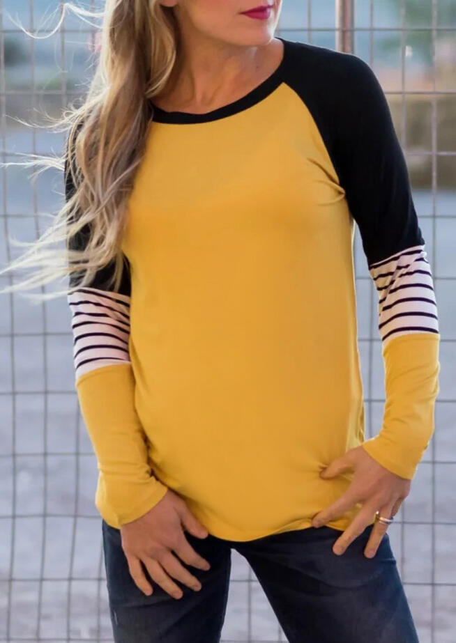 

Striped Color Block Splicing T-Shirt Tee - Yellow, 455143