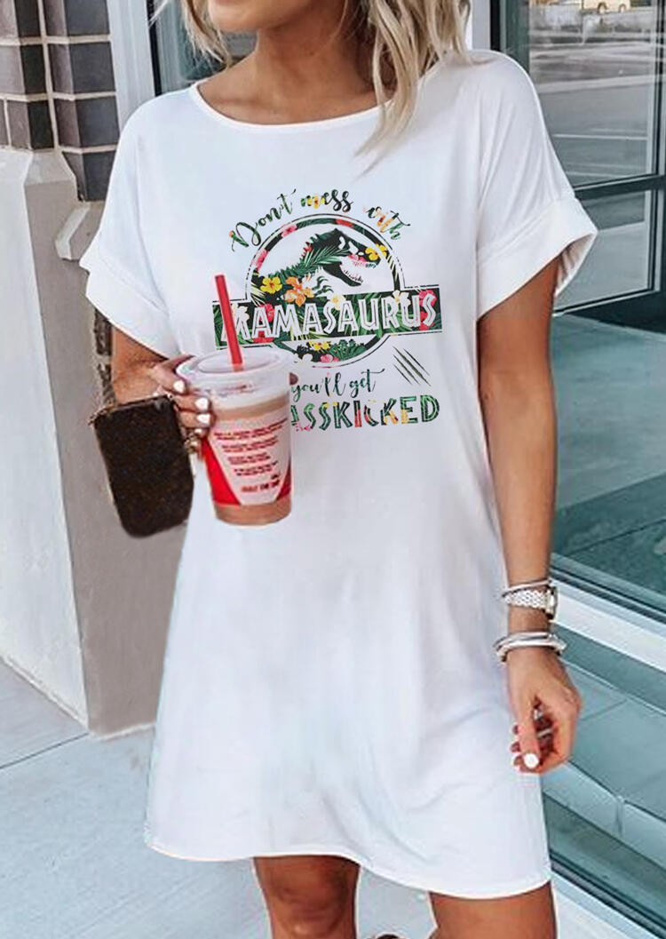 Don't Mess With Mamasaurus Mini Dress - White