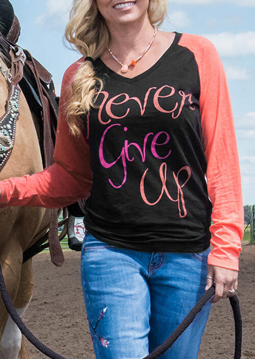 Never Give Up Baseball T-Shirt Tee without Necklace - Black