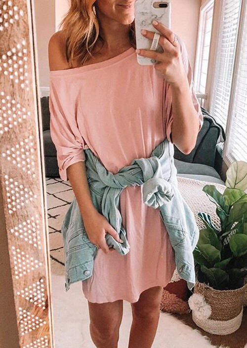 Solid One Shoulder Mini Dress - Pink