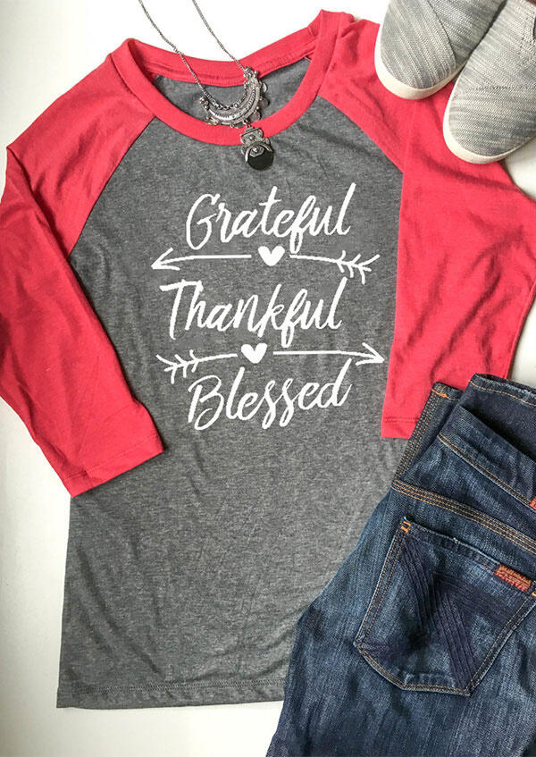 Grateful Thankful Blessed Baseball T-Shirt