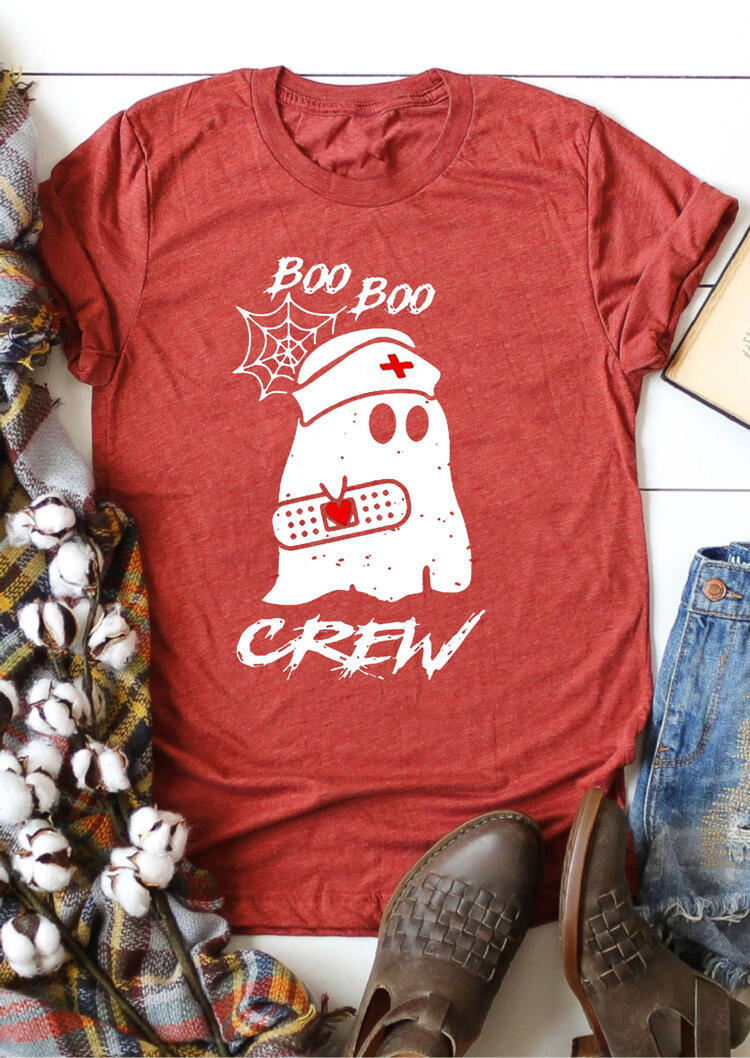 Boo Boo Ghost Crew T-Shirt Tee - Brick Red