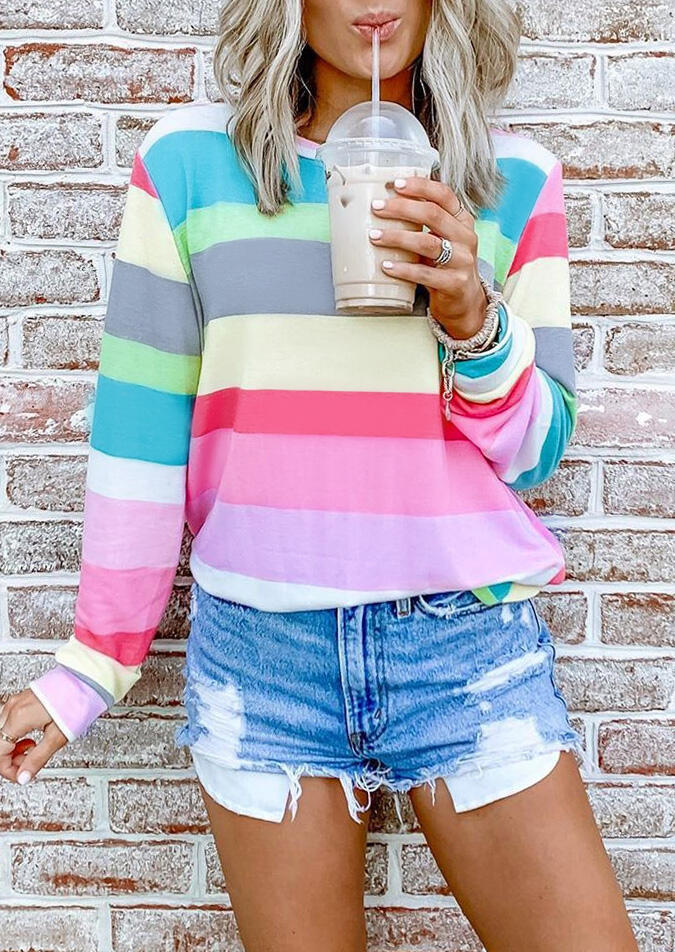 

Striped Color Block Long Sleeve T-Shirt Tee, Stripe, 455308