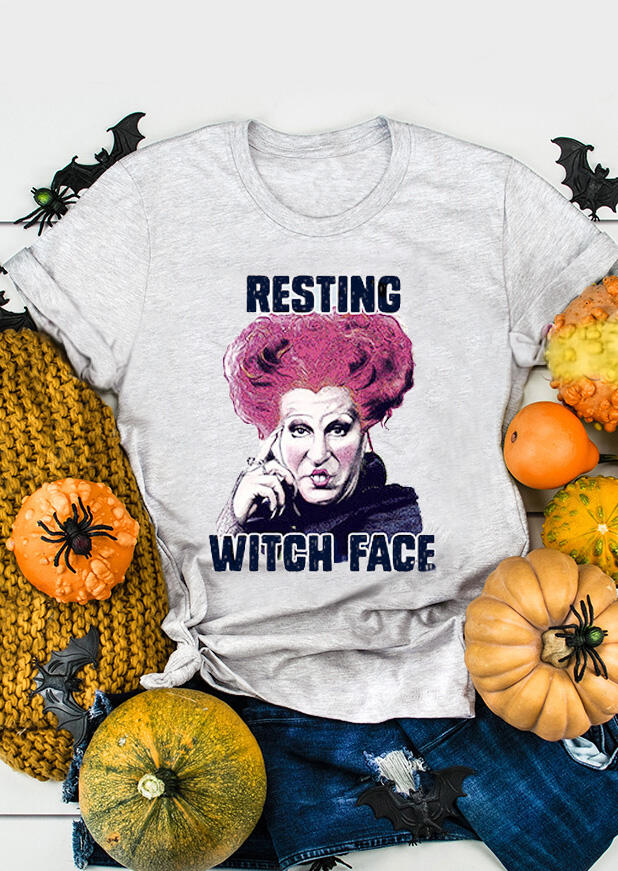 Halloween Resting Witch Face T-Shirt Tee - Light Grey