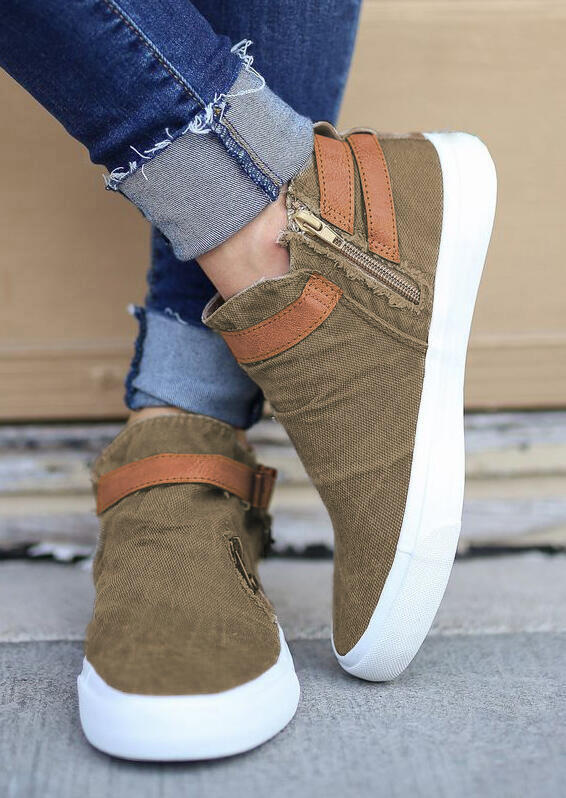 Splicing Buckle Strap Zipper Flat Boots