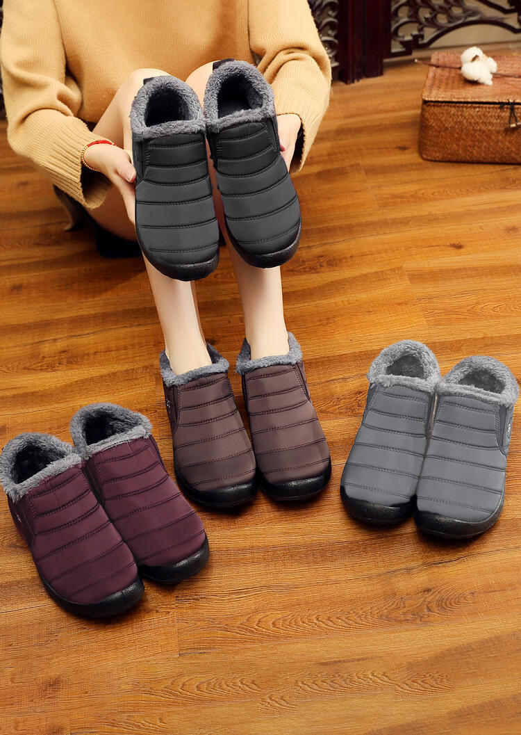 Winter Waterproof Solid Round Toe Flat Warm Ankle Boots