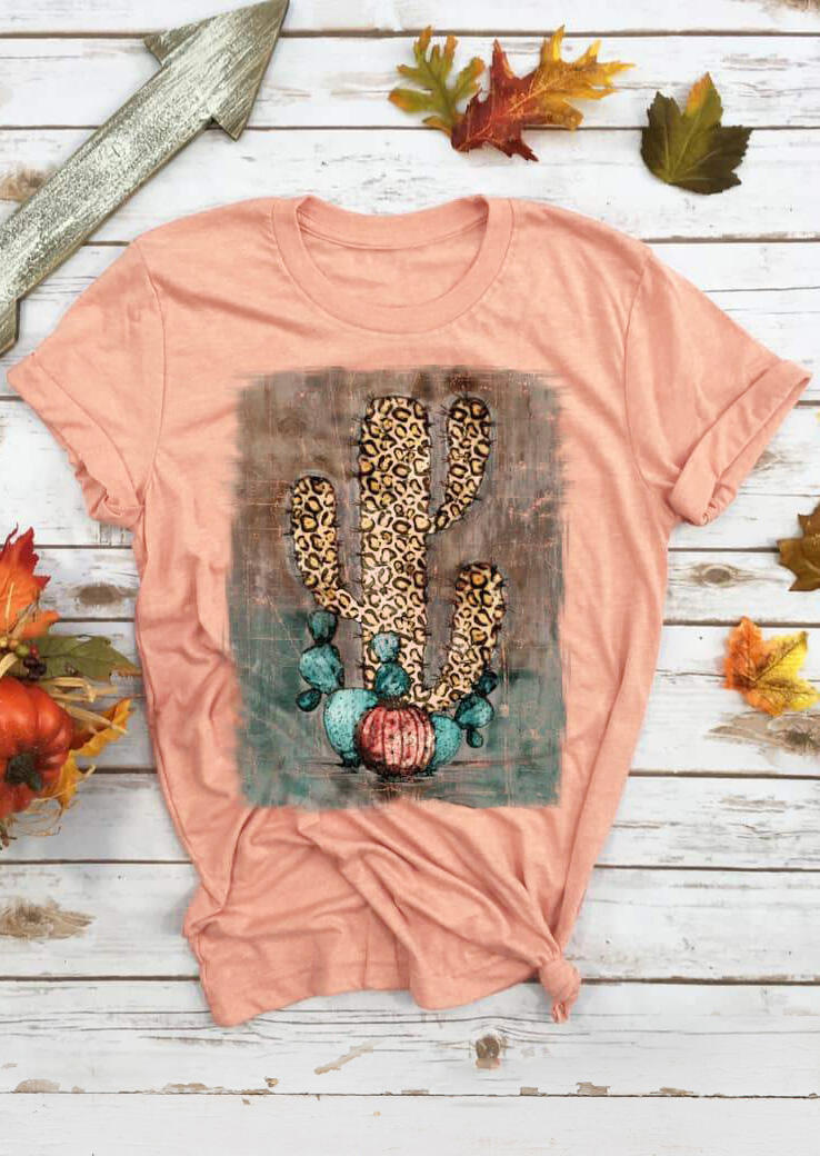 Leopard Printed Cactus T-Shirt Tee - Flesh