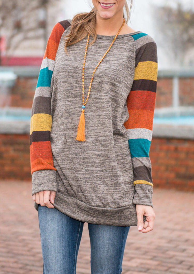 

Color Block Striped O-Neck Blouse without Necklace - Light Grey, 455756