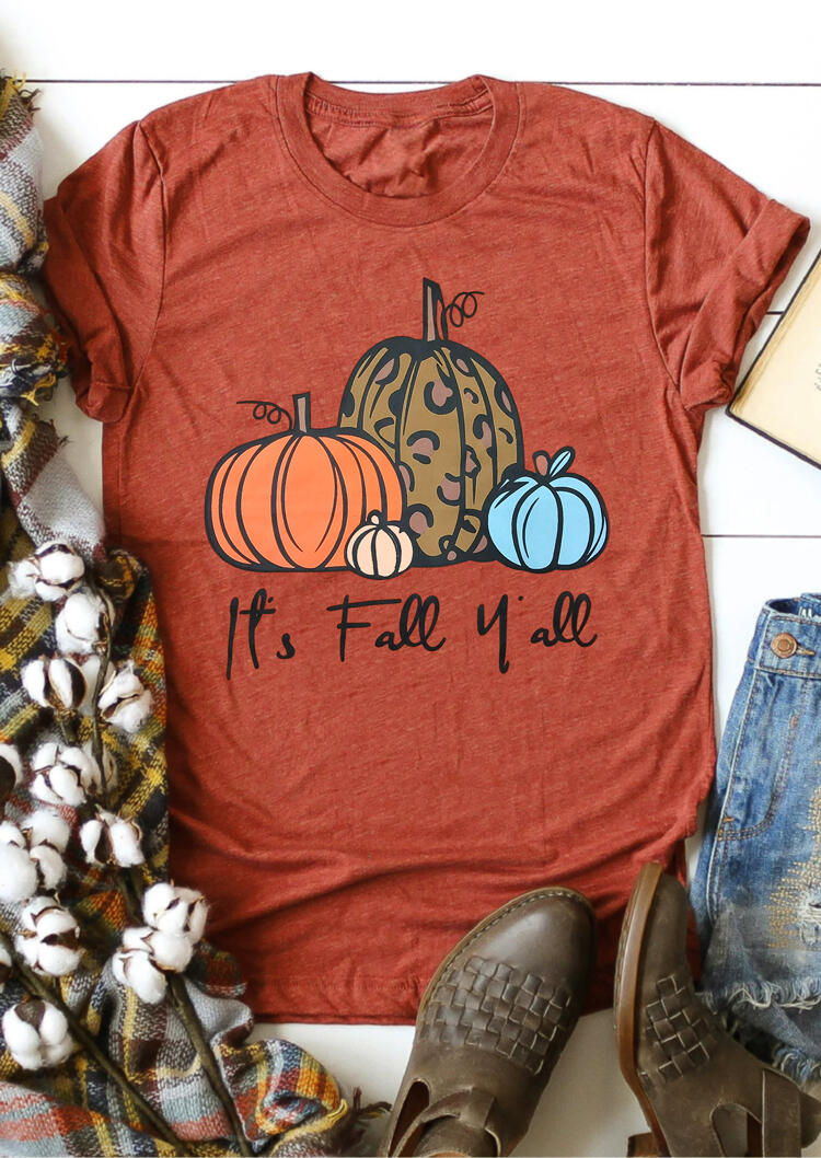 It's Fall Y'all Pumpkin T-Shirt Tee - Brick Red