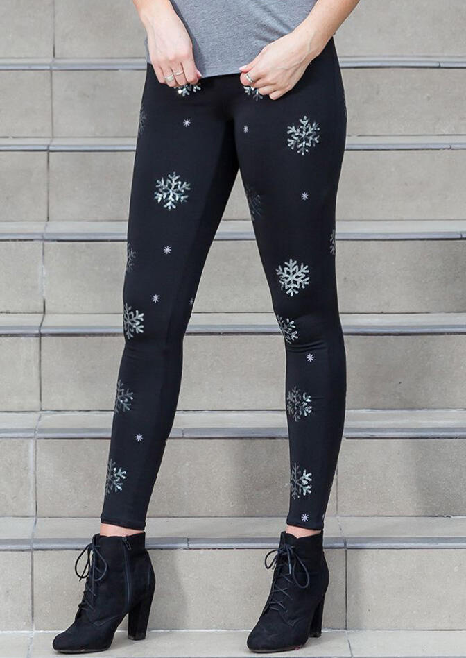 

Snowflake Printed Skinny Leggings - Black, 456031