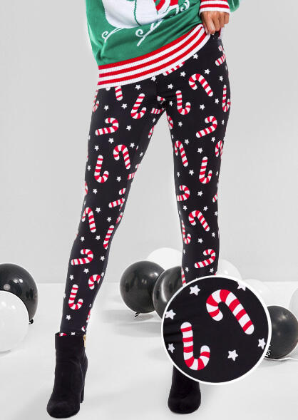 Christmas Colorful Cane Star Leggings