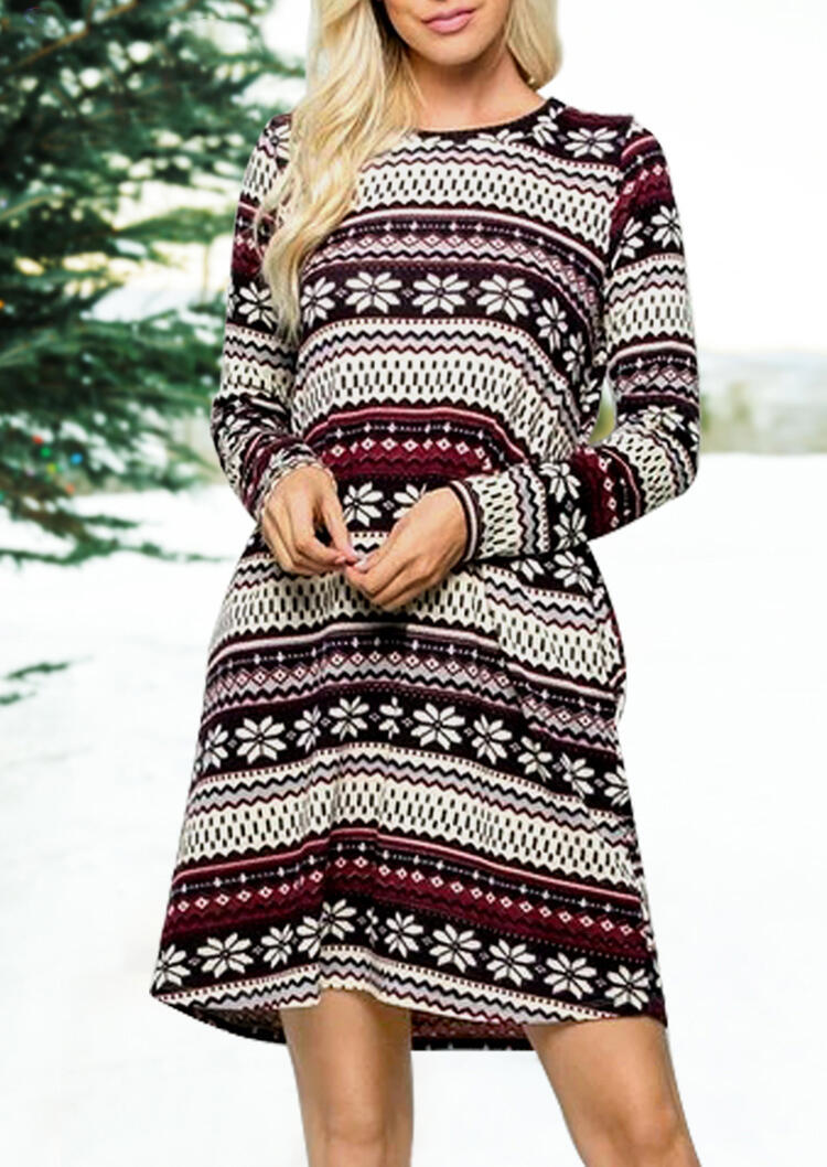 Striped Splicing Snowflake Pocket Mini Dress