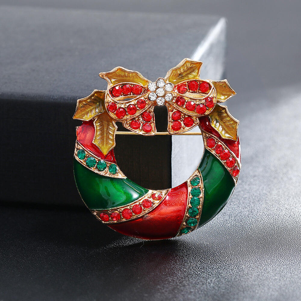 Christmas Rhinestone Bow Brooch