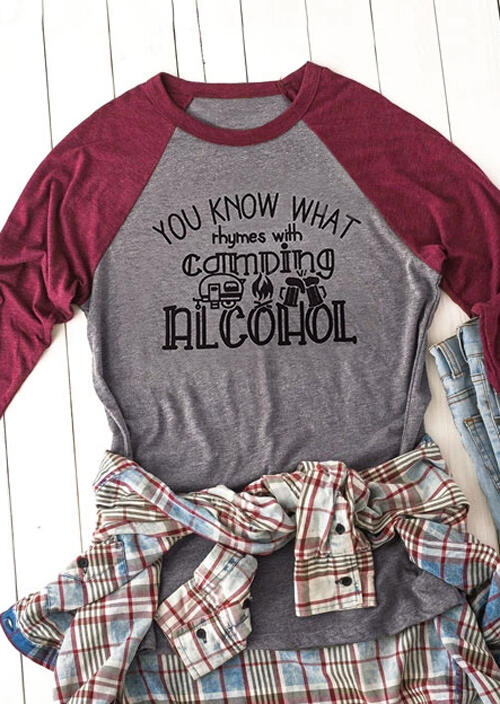 Rhymes With Camping Alcohol T-Shirt Tee - Gray