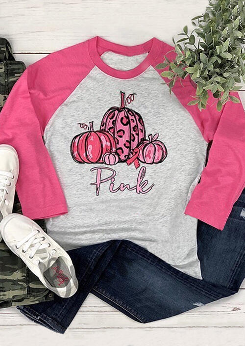 Pink Pumpkin T-Shirt Tee - Light Grey