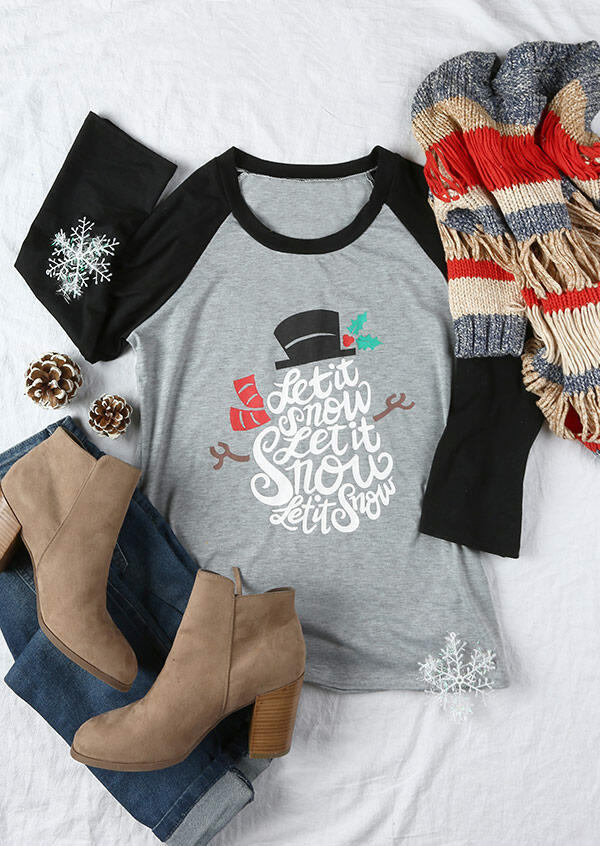 

Let It Snow O-Neck Baseball T-Shirt, Gray, 165457