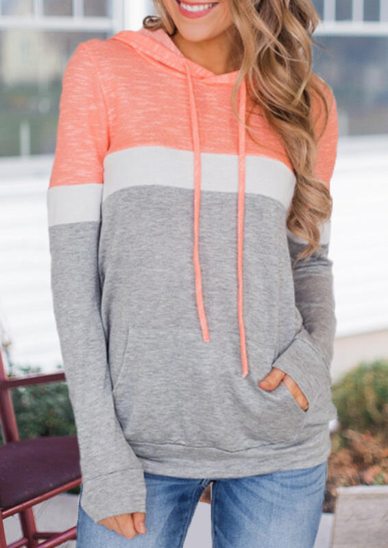 

Color Block Kangaroo Pocket Drawstring Hoodie - Light Grey, 456261