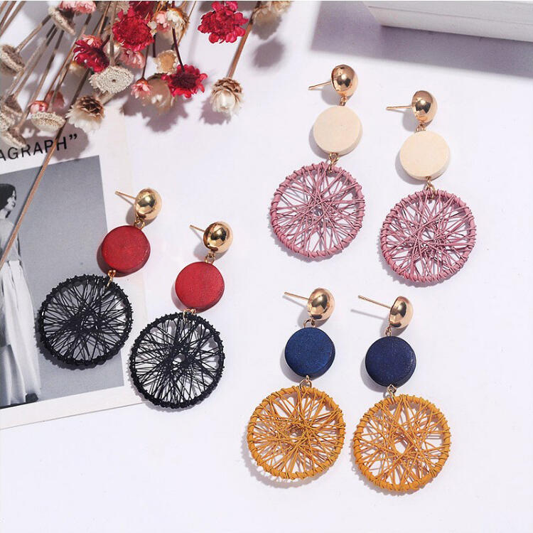 Women Simple Big Round Wooden Earrings