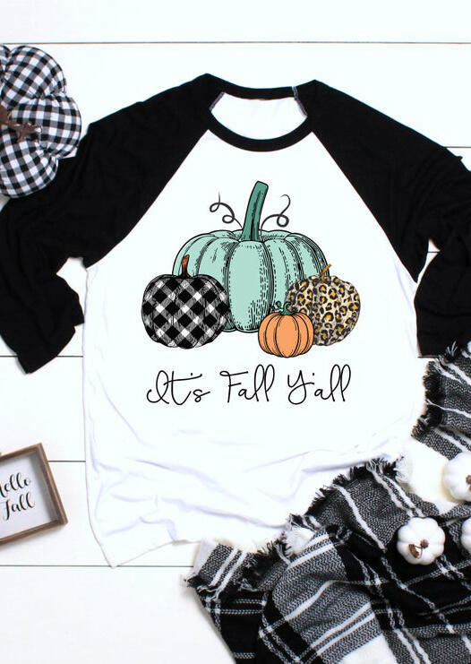 Plaid Leopard Pumpkin It's Fall Y'all T-Shirt Tee - White