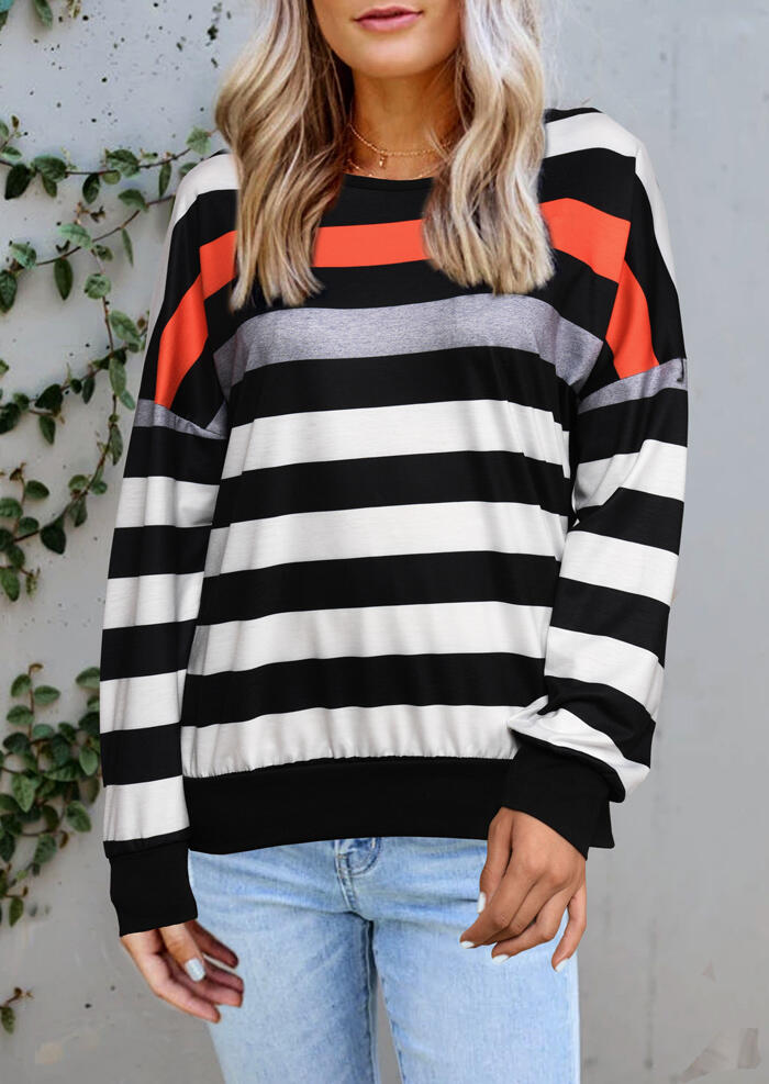 Color Block Striped Splicing Blouse
