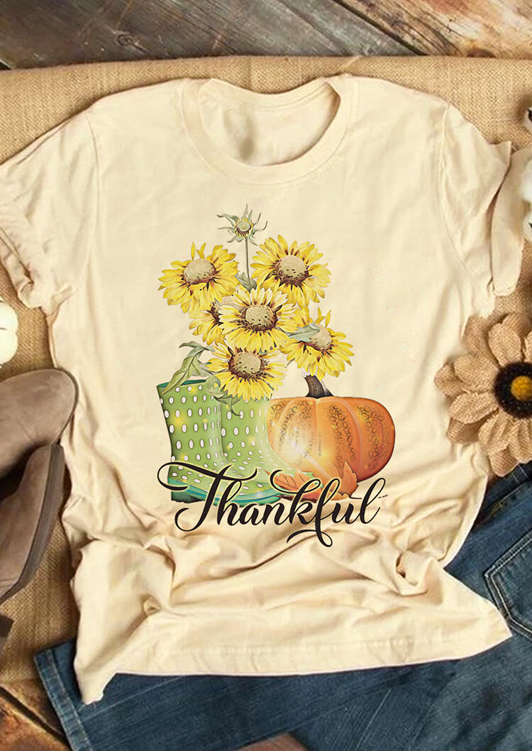 Sunflower Boots Thankful Pumpkin T-Shirt Tee - Apricot