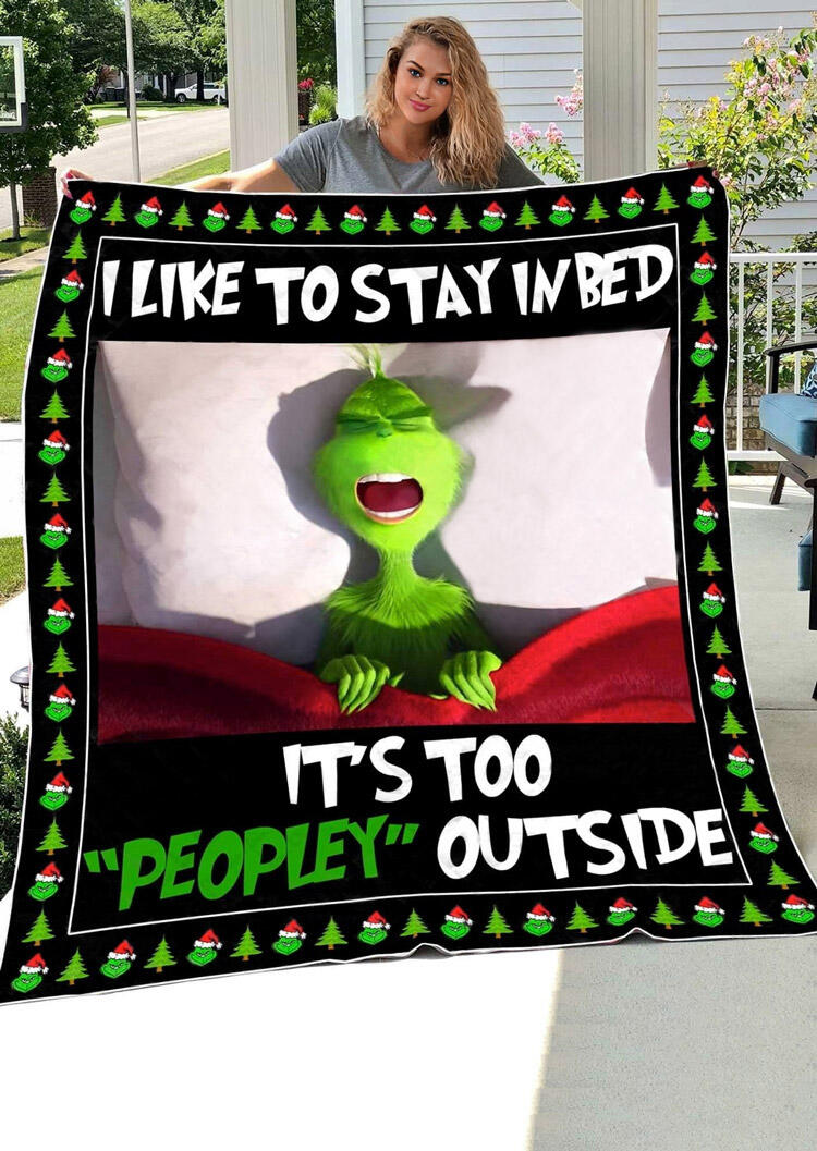 

Christmas Cartoon Character I Like To Stay In Bed Blanket, Green, 456097
