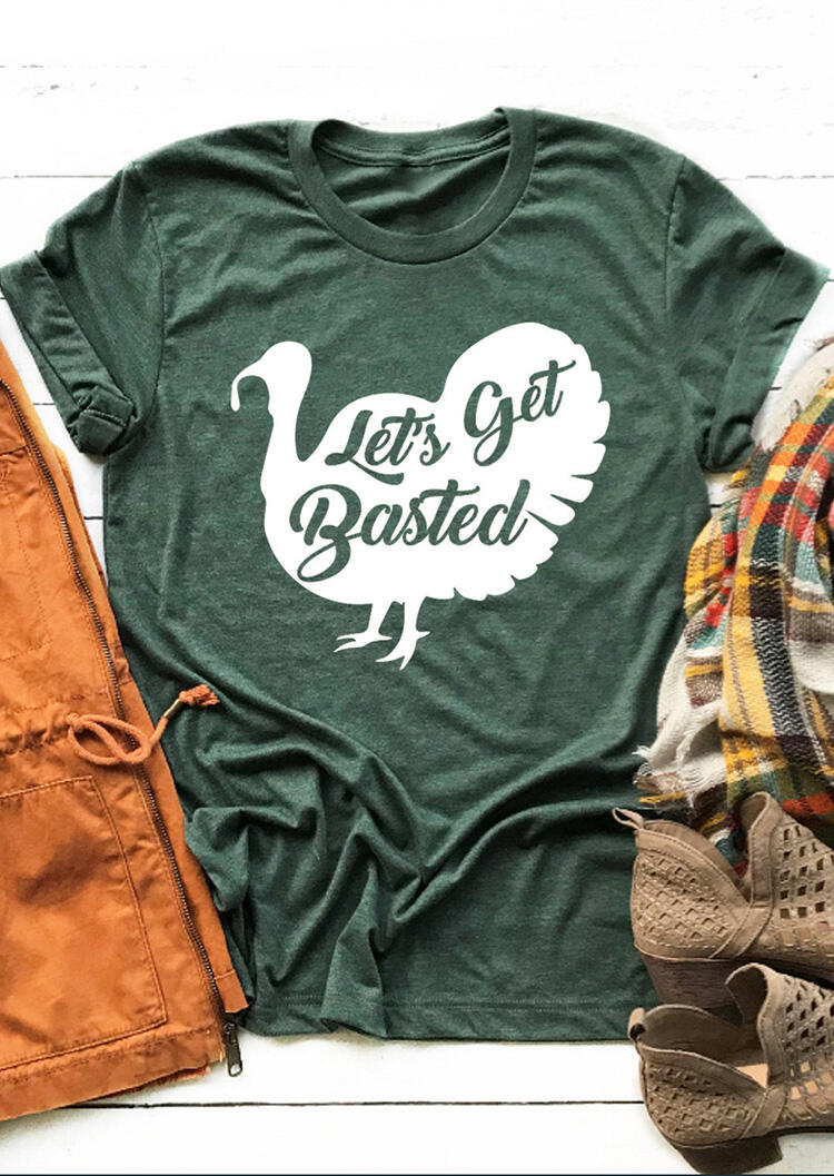 Let's Get Basted Turkey T-Shirt Tee - Green
