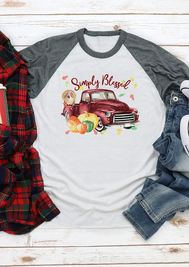 Turkey Pumpkin Car Simply Blessed T-Shirt Tee - Light Grey