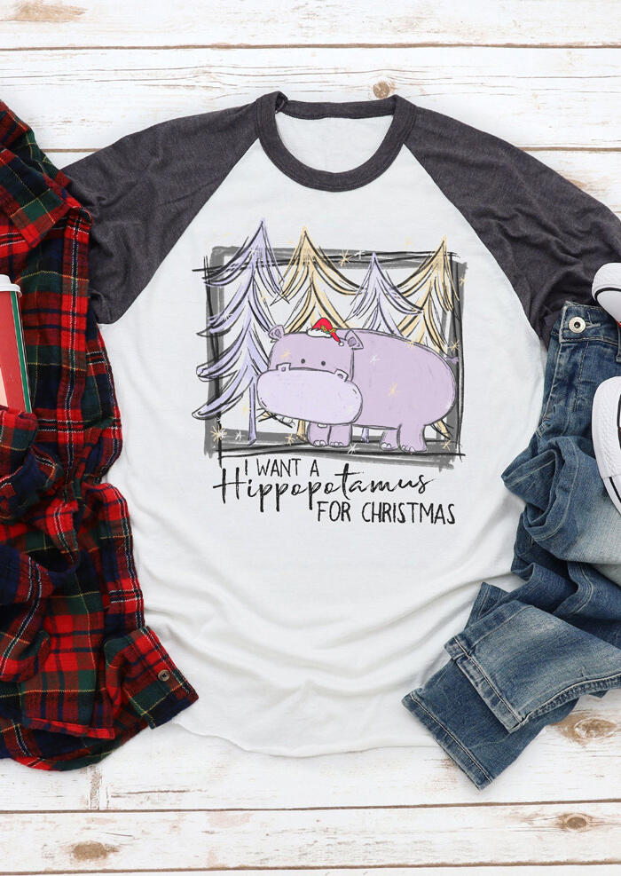 I Want A Hippopotamus For Christmas T-Shirt Tee - White