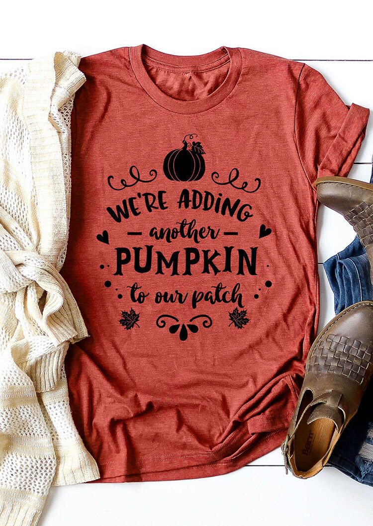 Maternity Adding Another Pumpkin To Our Patch T-Shirt Tee - Brick Red